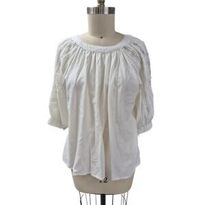 Sundance White Cotton 3/4 Balloon Sleeve Blouse - Messy Coquette Sz S
